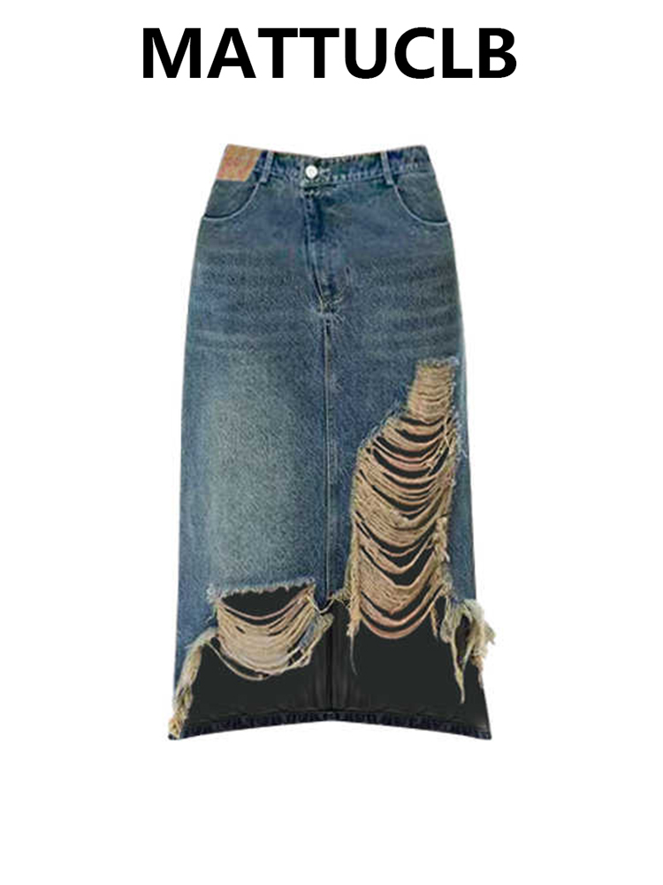 Street Fashion Denim - Spódnice midi damskie z lat 2000,
