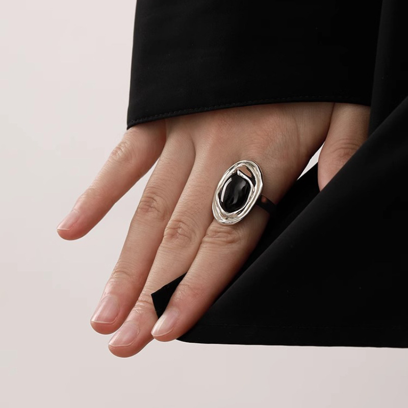 Street Fashion Rings - VENTFILLE 925 Sterling Silve czarny agat