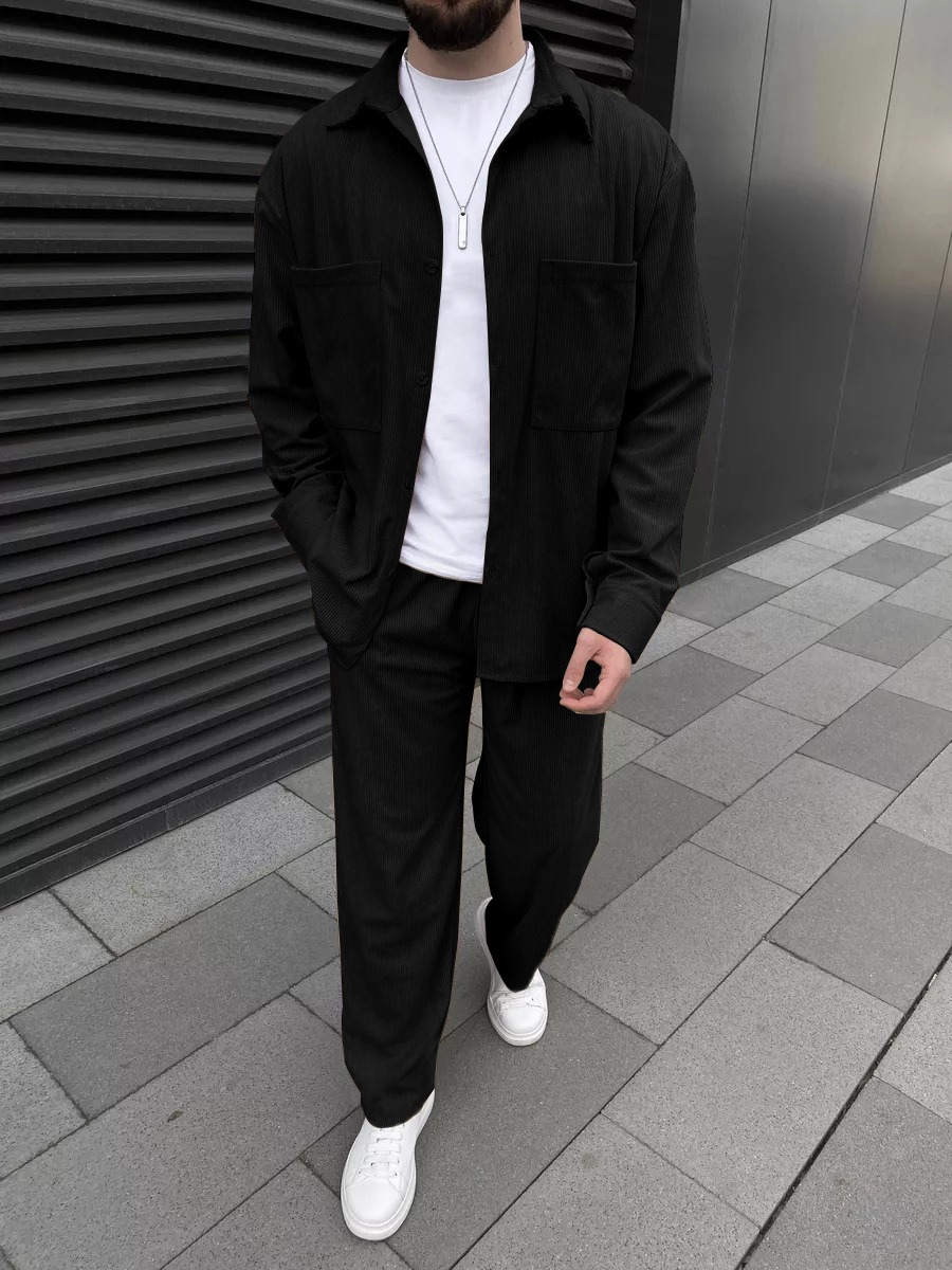 Street Fashion Style - Męski dwuczęściowy zestaw z tkaniny sztruksowej: