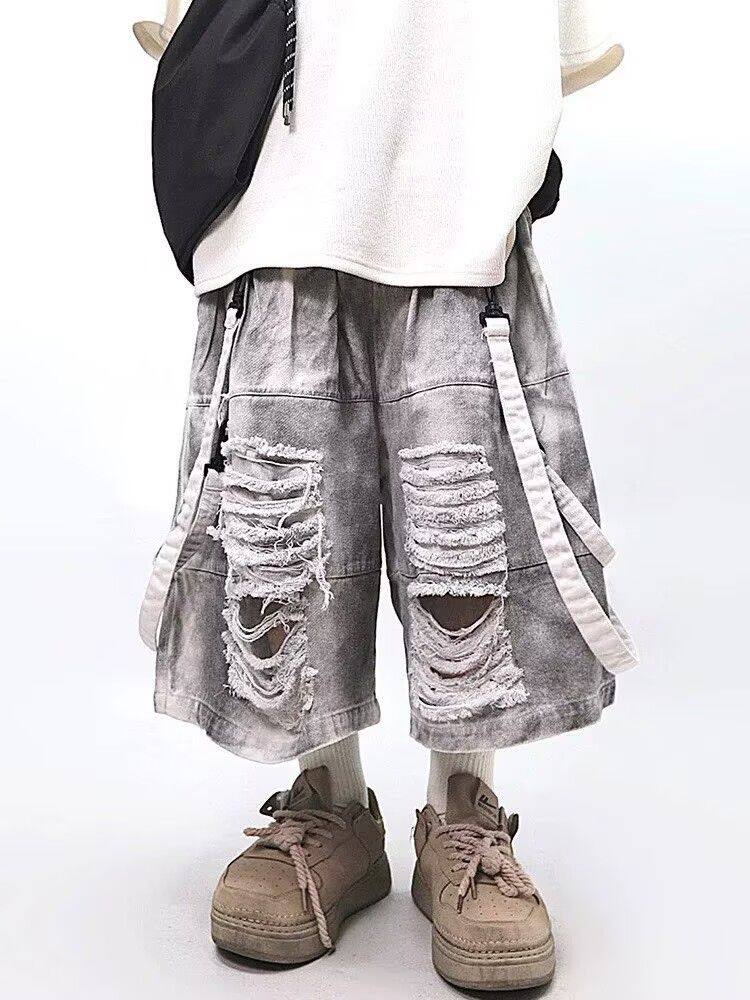 Street Fashion Jeans - Męskie jeansy retro hip-hop z przetarciami,